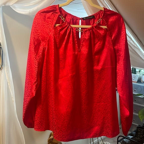 INC hot pink Long-Sleeve Chain-Hardware Jacquard Blouse size XL - Picture 5 of 10